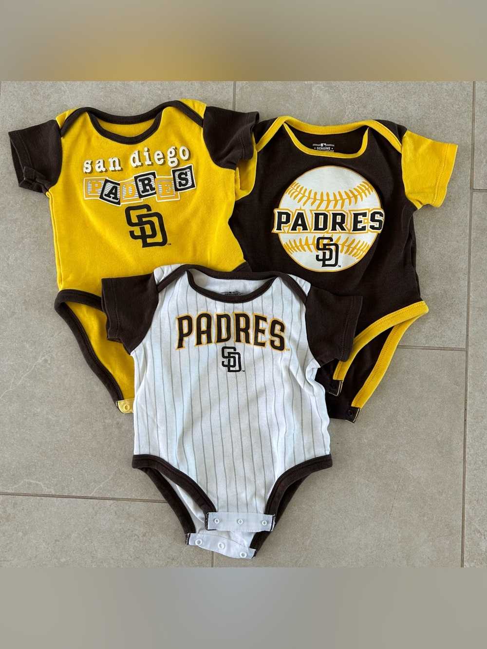 San Diego Padres Baby One-Piece Bodysuit - Yellow, Brown, White